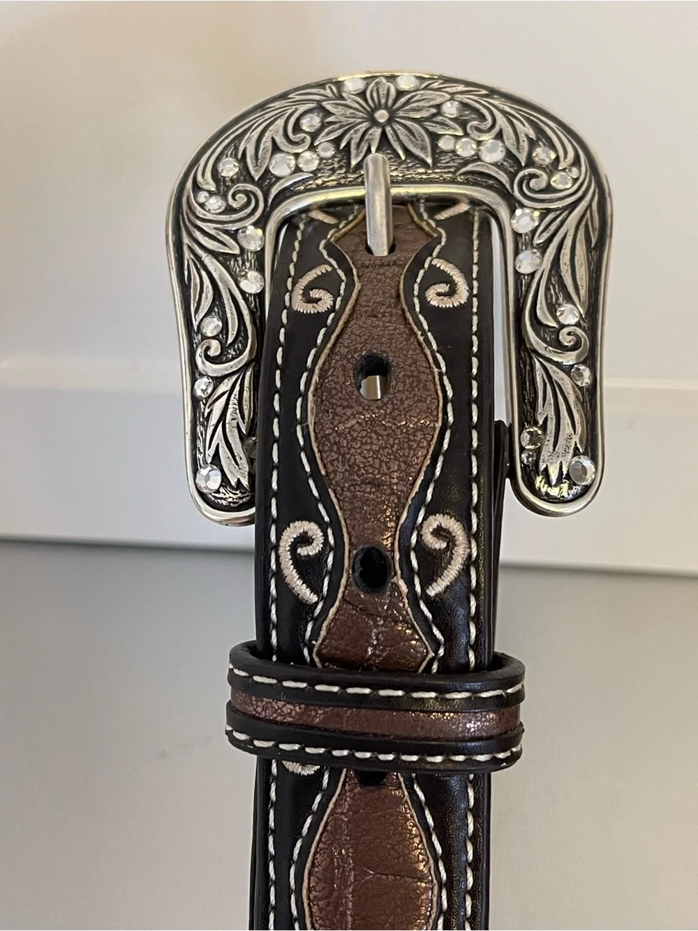 Ariat Girls Western Brown Rhinestone Studded Cross Inlay Belt A1302802 - 22
